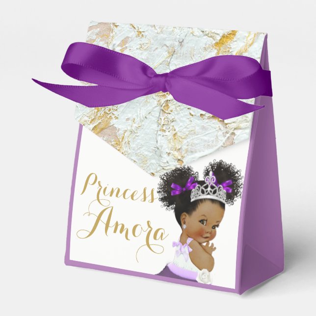 Purple|Marble Gold & White Fancy African Princess  Favor Box (Front Side)