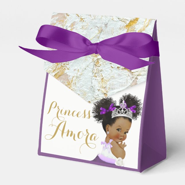 Purple|Marble Gold & White Fancy African Princess Favor Box (Front Side)