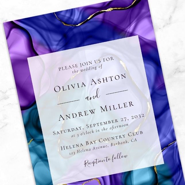 Purple Marble Luxe Wedding Invitation (Creator Uploaded)
