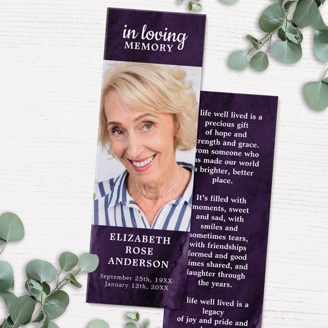 Purple Marble Memorial Funeral Prayer Bookmark (Creator Uploaded)