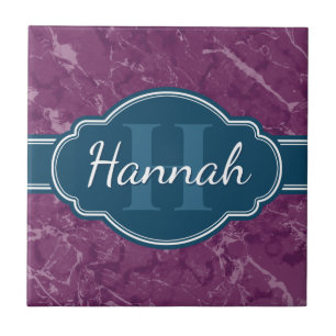 Purple Marble Pattern Teal Monogram Tile