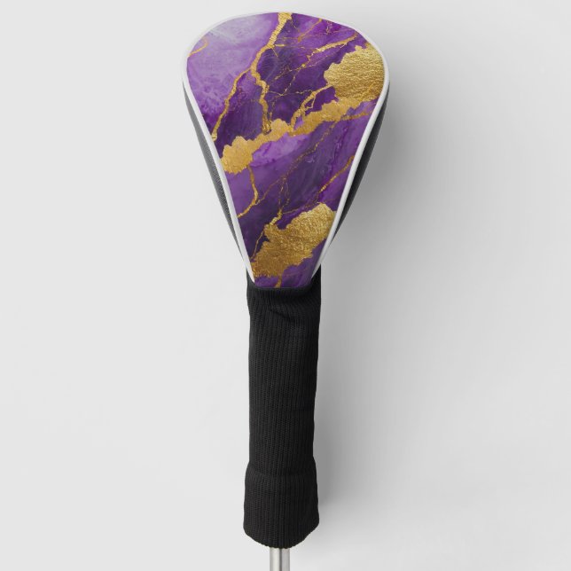 Purple Marble Pattern with Gold Golf Head Cover (Front)