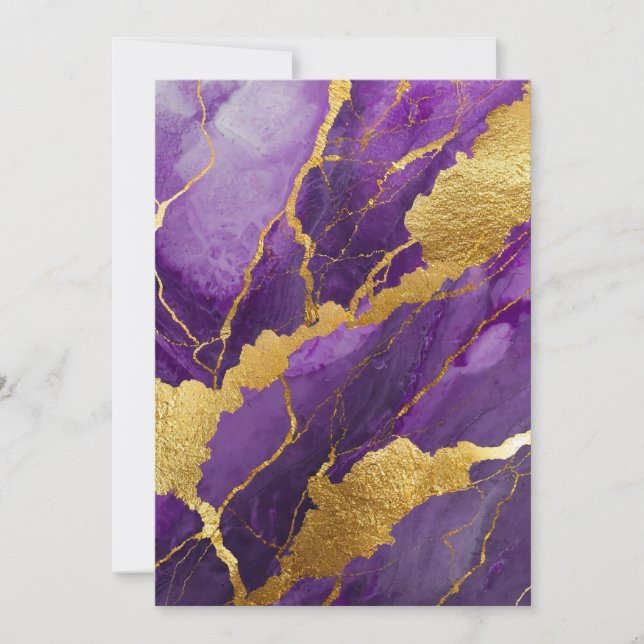 Purple Marble Pattern with Gold Invitation (Front)