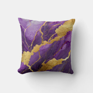 Purple Marble Pattern with Gold Throw Pillow