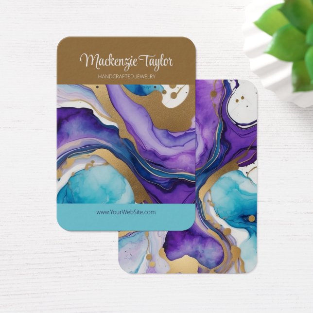 Purple Marble Personalized Earring Display Card (Desk)