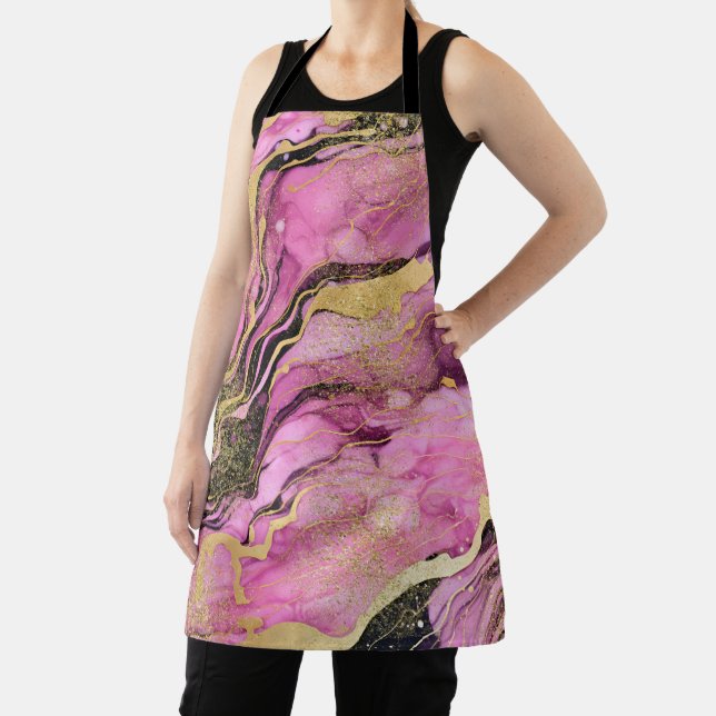 Purple Marble Pink Black Gold Apron (Insitu)