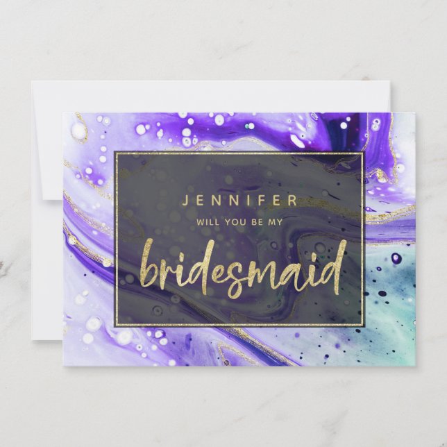 Purple Marble Splash Will You Be My Bridesmaid (Front)