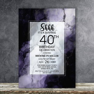 Purple Marble Surprise 40th Birthday Party Invitation