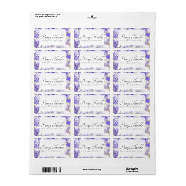 Purple Marble swirling pattern Label (Full Sheet)