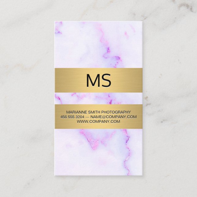 Purple Marble Texture Gold Metallic Bars Business Card (Front)