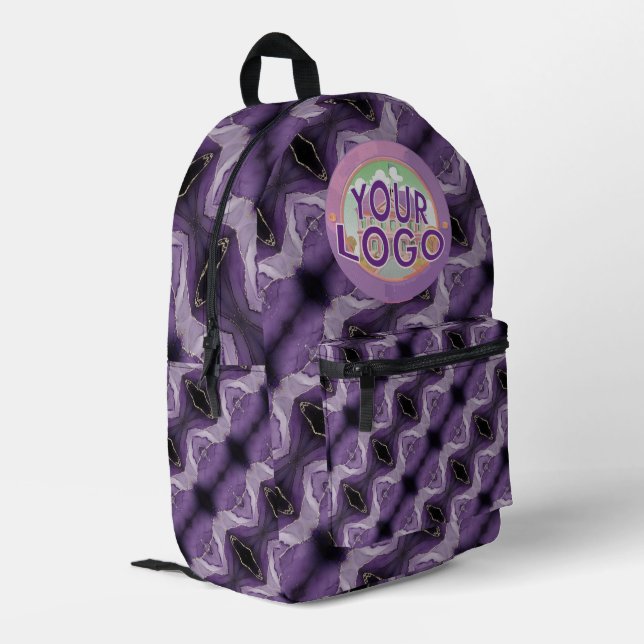 Purple Marble Trippy Kaleidoscope Custom Logo Printed Backpack (Back Corner Left)