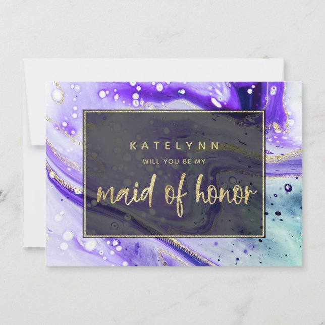 Purple Marble Will You Be My Maid of Honour Card (Front)