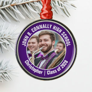 Purple Marching Band Photo High School Christmas Metal Ornament