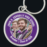 Purple Marching Band Photo High School Spirit Keychain<br><div class="desc">This cool customized high school marching band photo features white typography of your team and player name on a purple brag keychain for parents. Personalize with your student's photograph and class year as a proud parent. A mom and dad can take these to competition and games.</div>