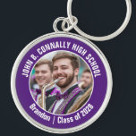 Purple Marching Band Photo High School Spirit Keychain<br><div class="desc">This cool customized high school marching band photo features white typography of your team and player name on a purple brag keychain for parents. Personalize with your student's photograph and class year as a proud parent. A mom and dad can take these to competition and games.</div>