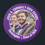 Purple Marching Band Photo High School Spirit Magnet<br><div class="desc">This cool customized high school marching band photo features white typography of your team and player name on a purple magnet. Personalize with your student's photograph and class year as a proud parent. A mom and dad can wear these buttons to competition and games.</div>