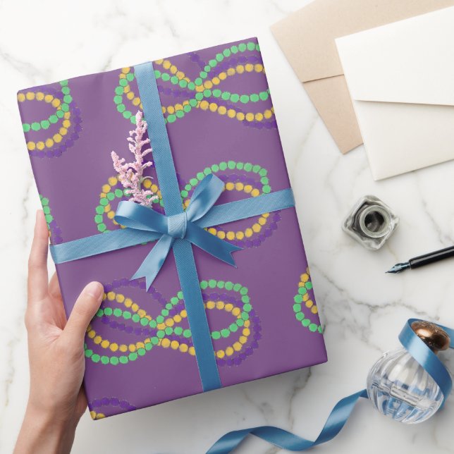 Purple Mardi Gras Beads Strand NOLA New Orleans Wrapping Paper (Gifting)