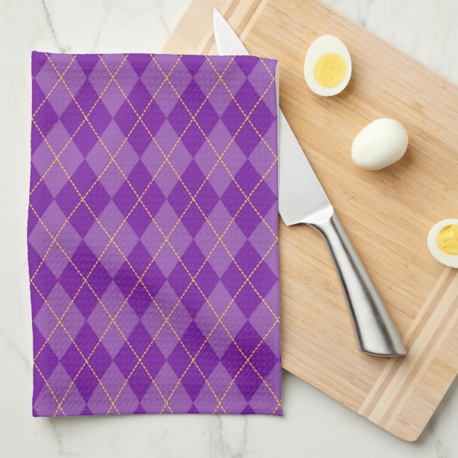 PURPLE MARDI GRAS DIAMOND PATTERNS KITCHEN TOWEL (Quarter Fold)