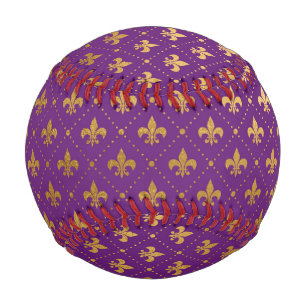 Purple Mardi Gras Elegant Golden Fleur De Lis Baseball