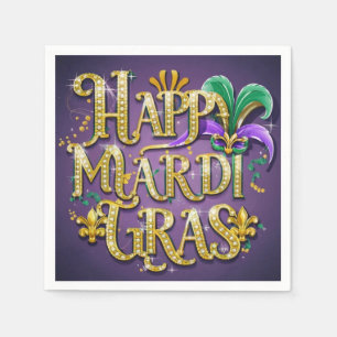 Purple Mardi Gras "Happy Mardi Gras" Napkin