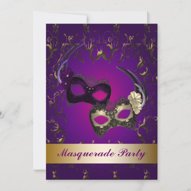 Purple Mardi Gras Mask Masquerade Party Invitation (Front)