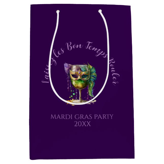 Purple Mardi Gras Mask  Medium Gift Bag (Front)
