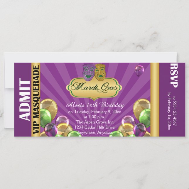 Purple Mardi Gras Party Billet Invitation (Devant)