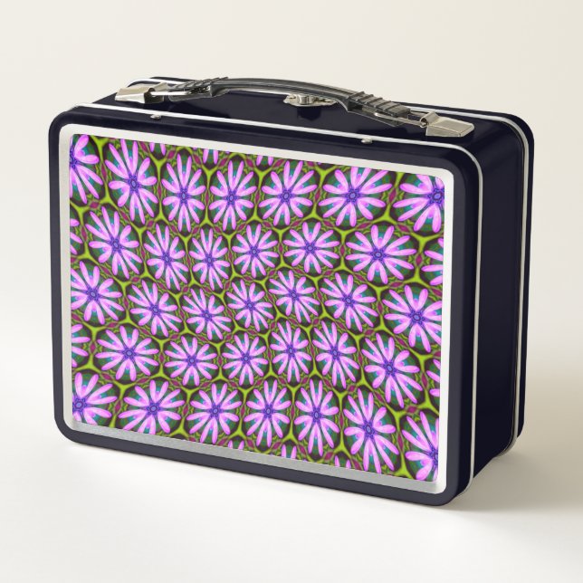 Purple Marguerite Patterns Metal Lunch Box (Back)