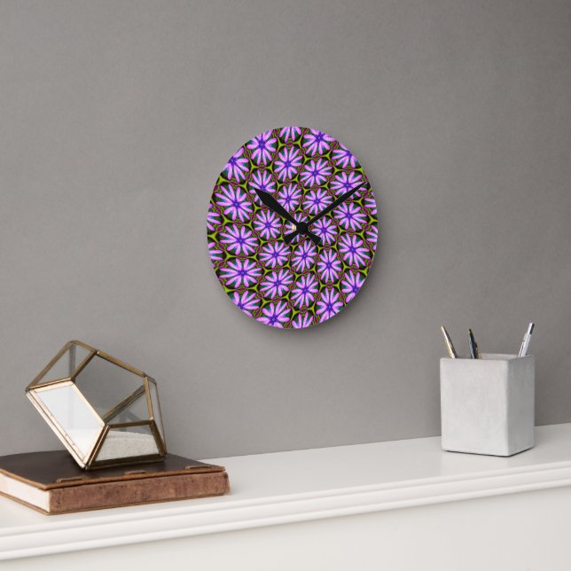 Purple Marguerite Patterns Round Clock (Office)