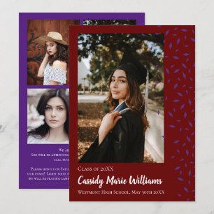 Purple Maroon Confetti Graduation Announcement