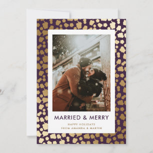 Purple Married and Merry Newlywed Photo Holiday Card