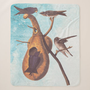 Purple Martin Audubon Bird Family and Gourd Home Sherpa Blanket