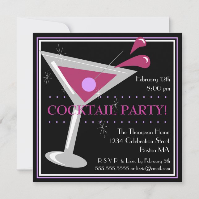 Purple Martini Cocktail Party Invitation (Devant)