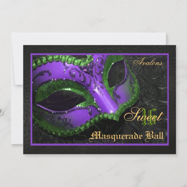 Purple  Mask Masquerade Sweet 16 Party Invitation (Front)