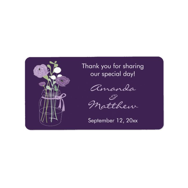 Purple Mason Jar Wedding Favour Labels (Front)