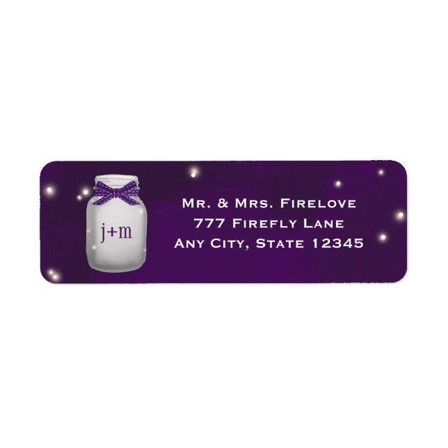 Purple Mason Jar with Fireflies Return Address (Front)