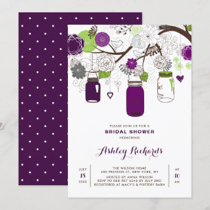 Purple Mason Jars Floral Bridal Douche Invitation