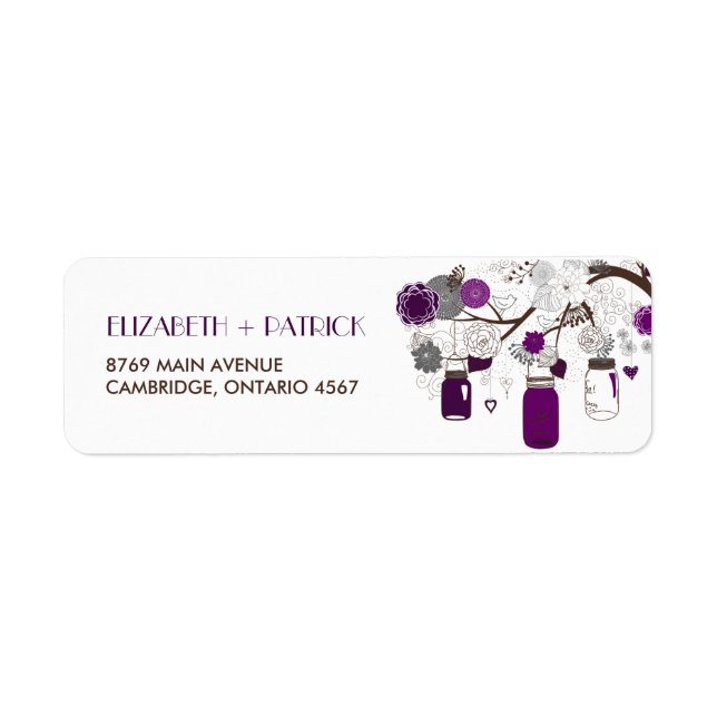 Purple Mason Jars Floral Wedding Address Label (Front)