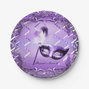 Purple Masquerade Mask Elegant Ball Party Paper Plate