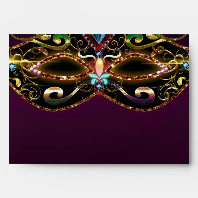 Purple Masquerade Mask Party Invite Envelope (Front)