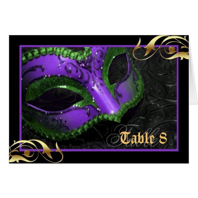 Purple Masquerade Mask Table Number Card (Front Horizontal)