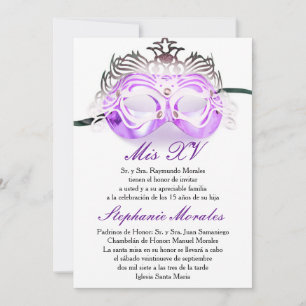 Purple Masquerade Quinceanera Birthday Invitation