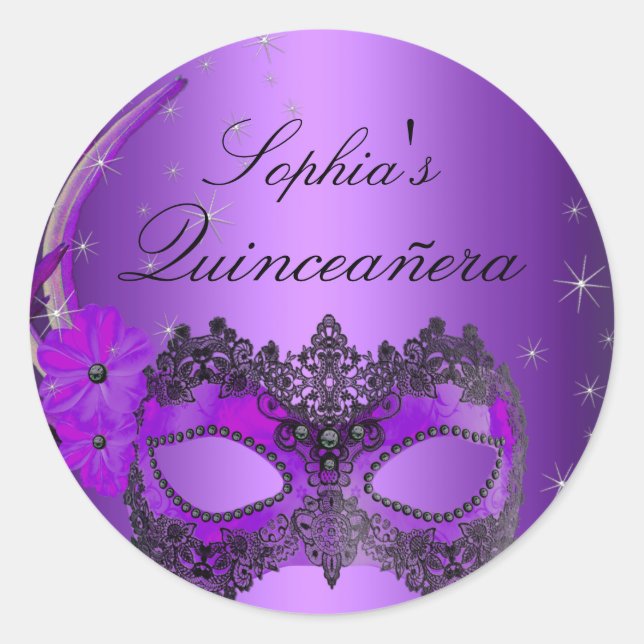 Purple Masquerade Quinceanera Sticker (Front)