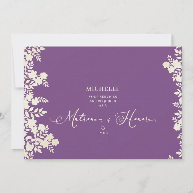 Purple Matron of Honor Proposal Botanical Frame (Front)