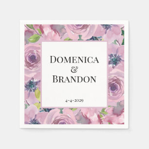 Purple Mauve Floral Wedding Paper Napkin