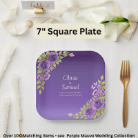 Purple Mauve Flowers & White Wedding 7" Square