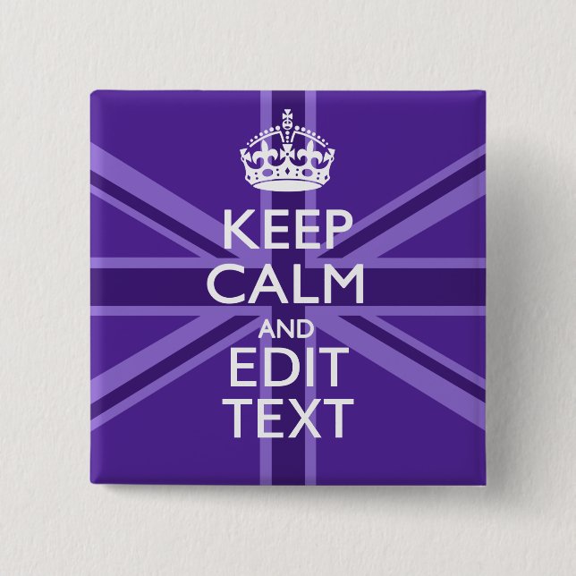 Purple Mauve Keep Calm And Your Text Union Jack 2 Inch Square Button (Front)