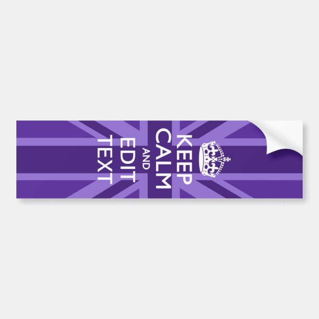 Purple Mauve Keep Calm And Your Text Union Jack Bumper Sticker (Front)