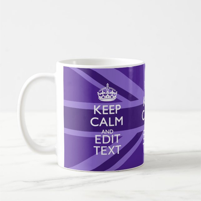 Purple Mauve Keep Calm And Your Text Union Jack Coffee Mug (Left)