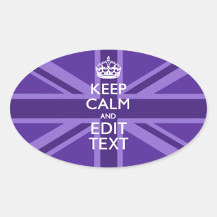 Purple Mauve Keep Calm And Your Text Union Jack Oval Sticker